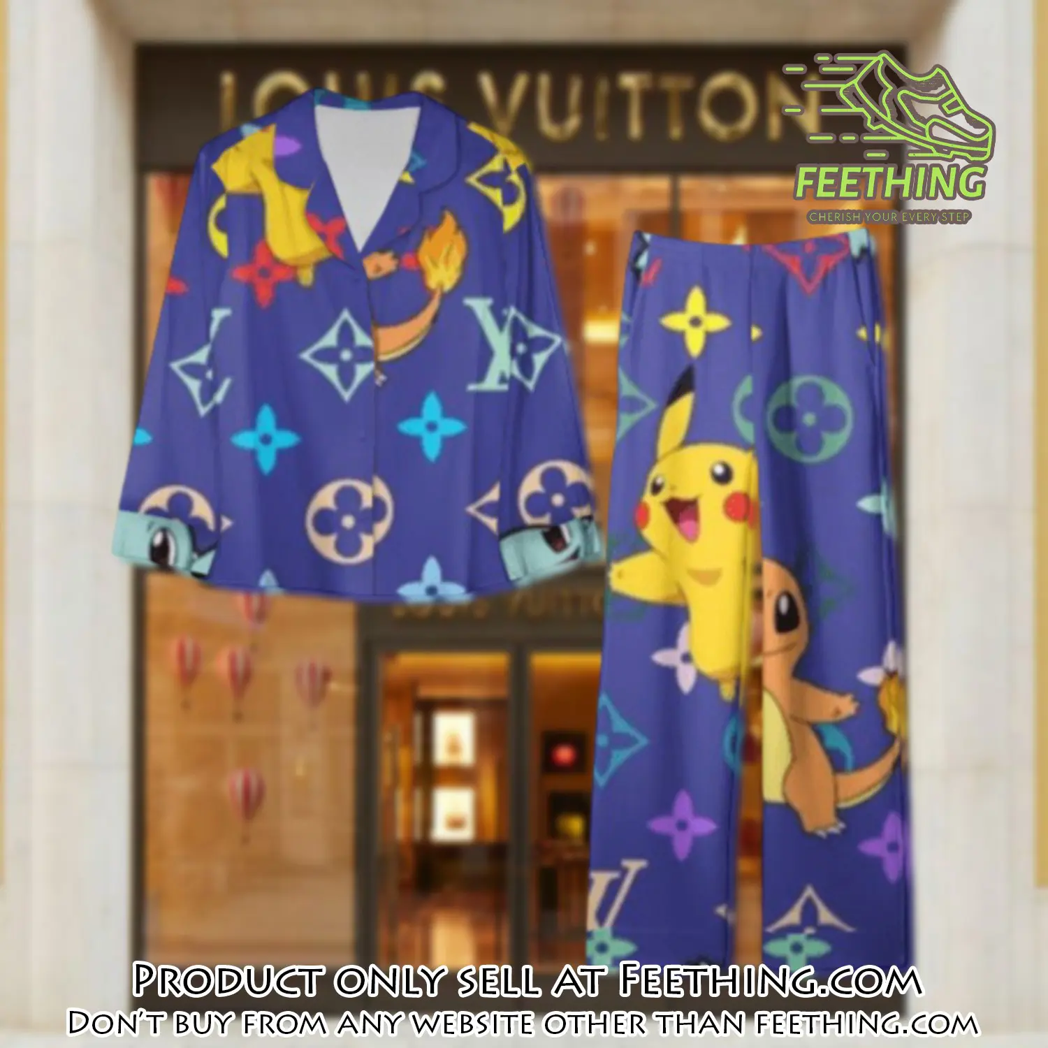 Trending luxury lv satin pajama set pjs1095 ft5906137